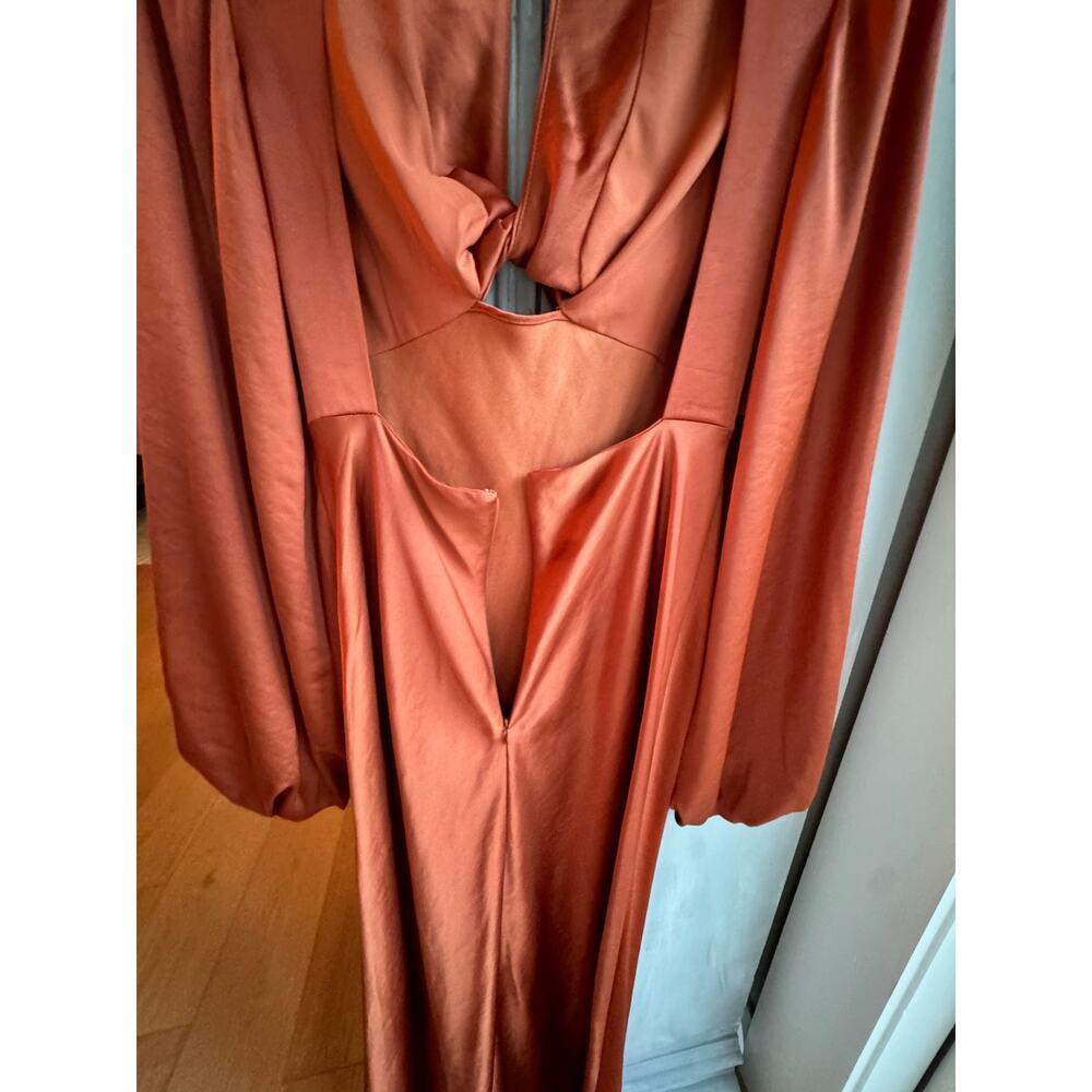 Significant Other Gown Sz 6 Demi Backless Rust Red Satin Long Sleeve Column Maxi - Picture 8 of 15